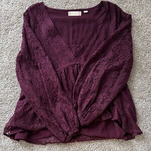 Altar'd State Rich Burgundy Lace Blouse
